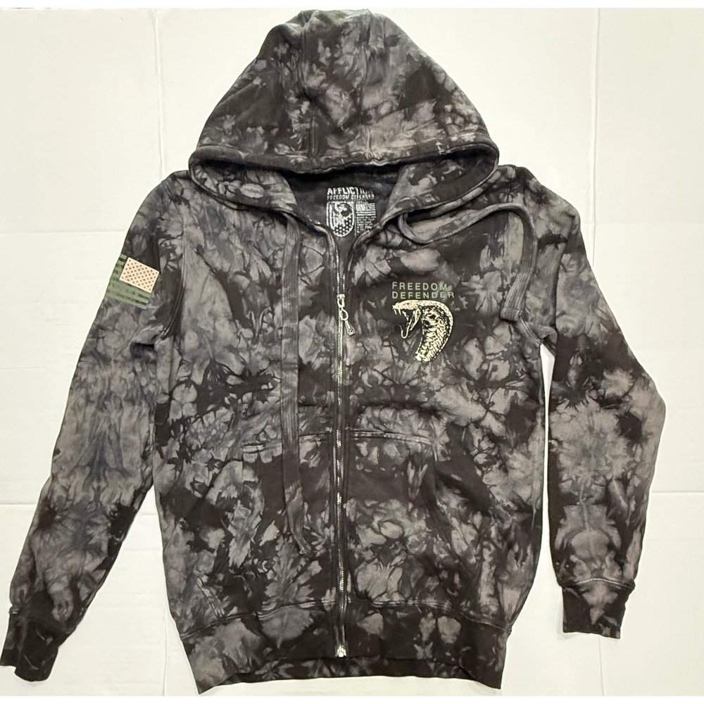 Affliction Freedom Defender Molon Labe Tie Dye Zip Up Hoodie Mens Small Black